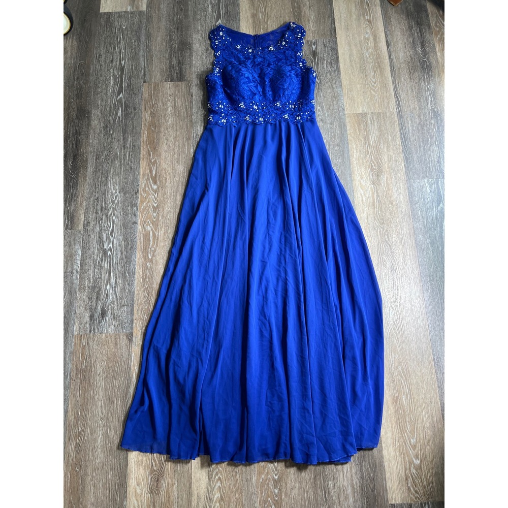 Juno‎ Dress Collection Maxi Gown Womens XL Royal Blue Excellent Lace Rhinestone